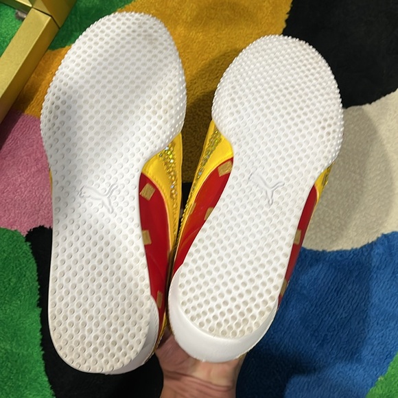 Gently used custom made shoes for women red yellow and gold painted flakes - Picture 7 of 9